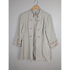 Multiples Jacket Womens Large Beige Linen Blend Ruffle Cuff 3/4 Sleeve Coat